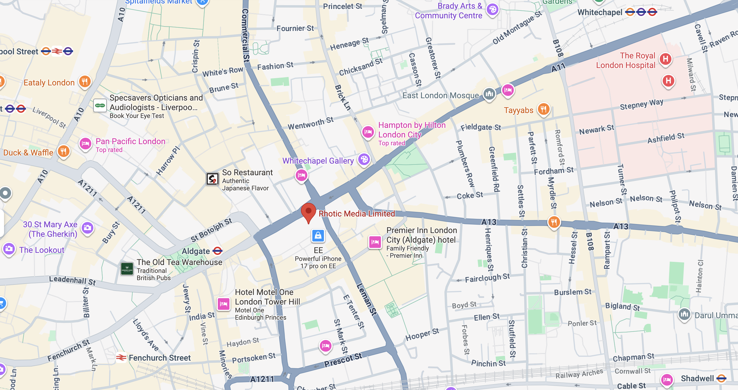 Map showing the location of Rhotic Media's London office