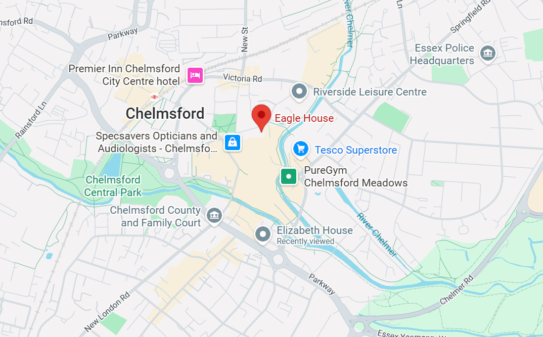 Map showing the location of Rhotic Media's Essex office