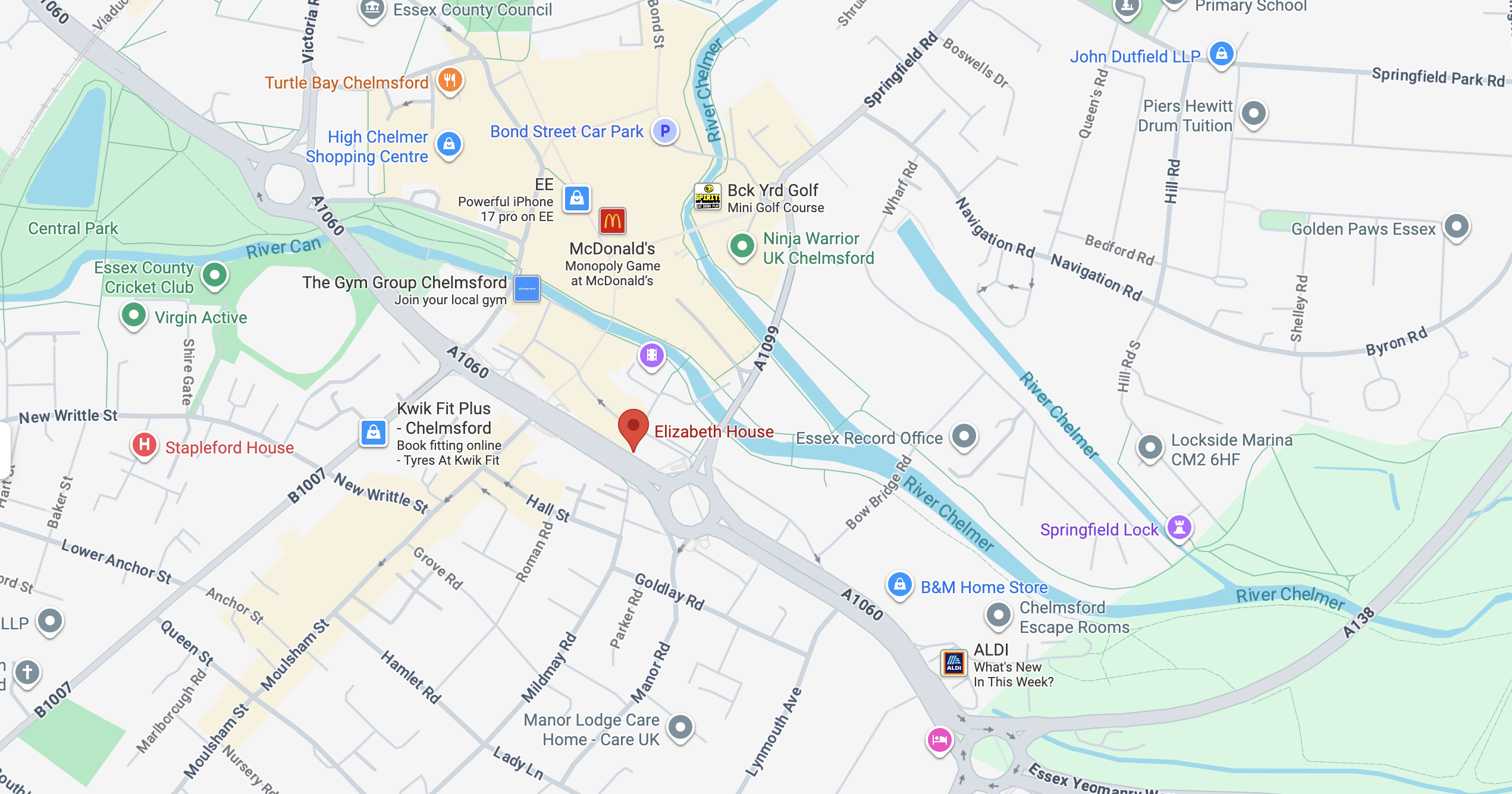 Map showing the location of Rhotic Media's Essex office
